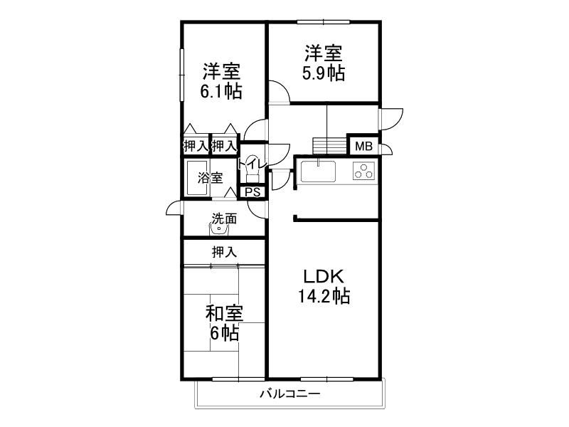 パークサイドマンション西町公園(3LDK/3階)の間取り写真