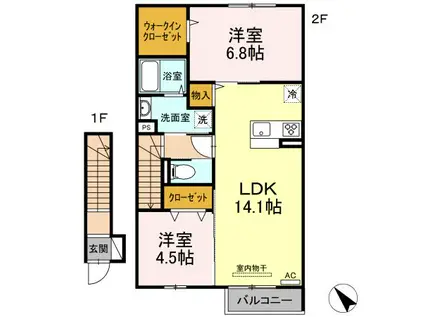 D-ROOMちよだ(2LDK/2階)の間取り写真