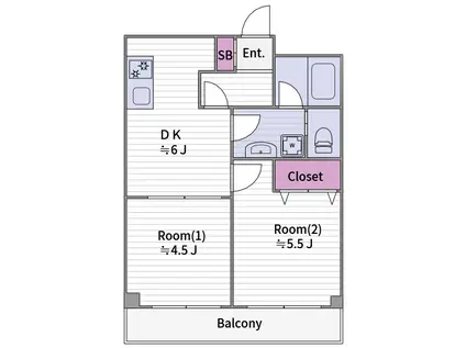 第一森の宮中央ハイツ(2DK/8階)の間取り写真