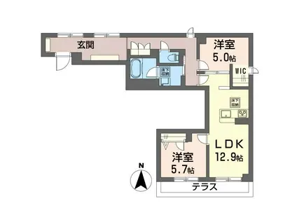フェリーチェ(2LDK/1階)の間取り写真
