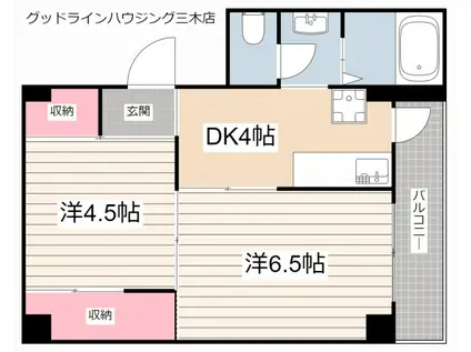 ヴィラナリー天神 1号棟(2DK/1階)の間取り写真