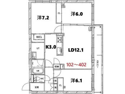 BASE厚別(3LDK/2階)の間取り写真
