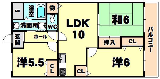HIYODORI(3LDK/3階)の間取り写真