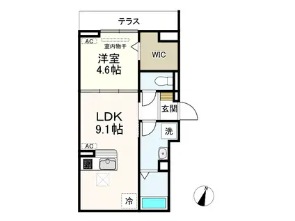 D-COMODO深大寺北町(1LDK/1階)の間取り写真
