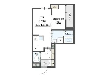 クレアール(1DK/2階)の間取り写真