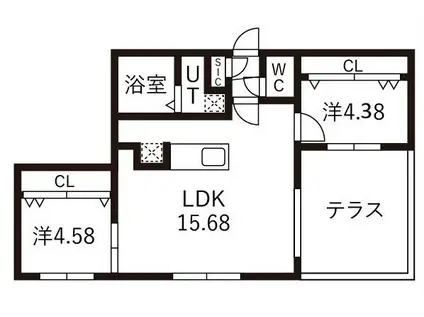 GA-厚別中央3-3MS(2LDK/1階)の間取り写真
