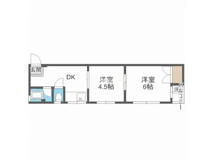 ナチュラル遠里小野(2DK/1階)の間取り写真