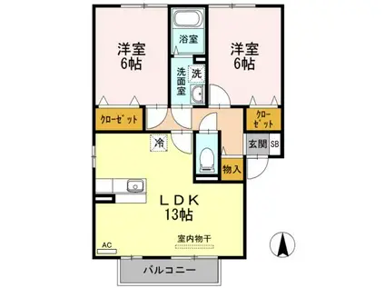 ヴィラ・アクアB(2LDK/2階)の間取り写真