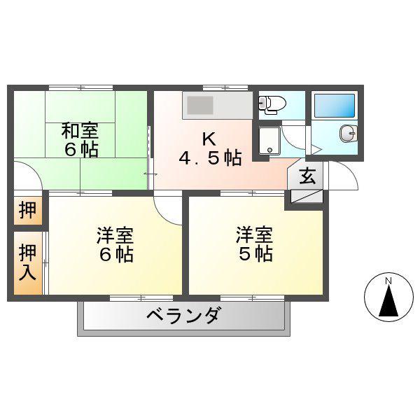 竹市南塚ハイツ B(3DK/2階)の間取り写真