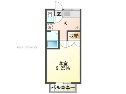 サンセリテ B(1K/2階)の間取り写真