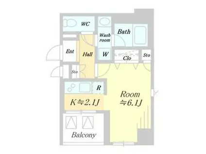 グローリオシェルト飯田橋(ワンルーム/10階)の間取り写真