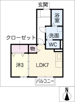 リビングタウンかじま台 A棟(1DK/1階)の間取り写真