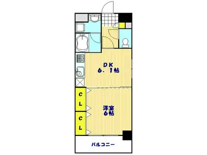 プライムスクエアⅡ(1DK/6階)の間取り写真