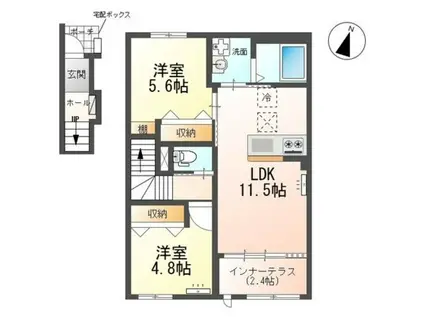 瀬音のいおり(2LDK/2階)の間取り写真