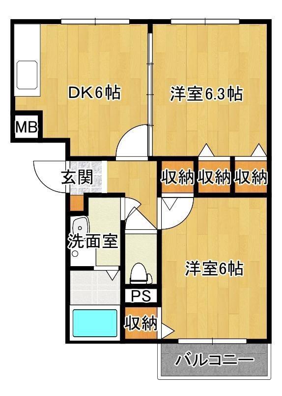 ブレイン佐古II(2DK/3階)の間取り写真
