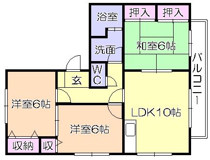 バティール西小森野 A棟(3LDK/1階)の間取り写真