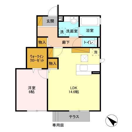 ヴェスタ A(1LDK/1階)の間取り写真