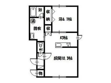 レジーナC棟(1LDK/2階)の間取り写真