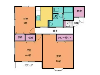 ラヴィ・アンローズロッソ(3K/1階)の間取り写真