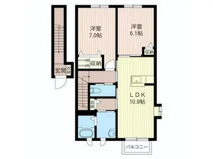 ミルフルールC棟(2LDK/2階)の間取り写真