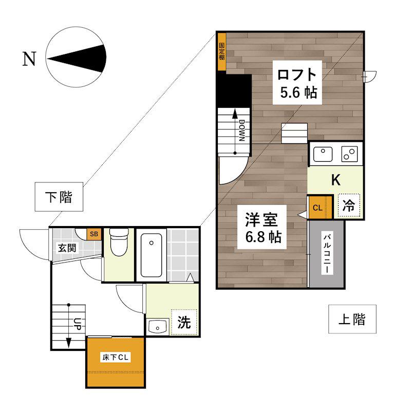 ADC麦島I(1K/2階)の間取り写真