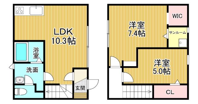 カサーレ蓮町 I棟(2LDK/1階)の間取り写真
