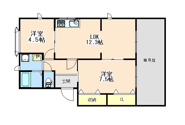 ガーデンハウス東落合5号棟(2LDK/1階)の間取り写真