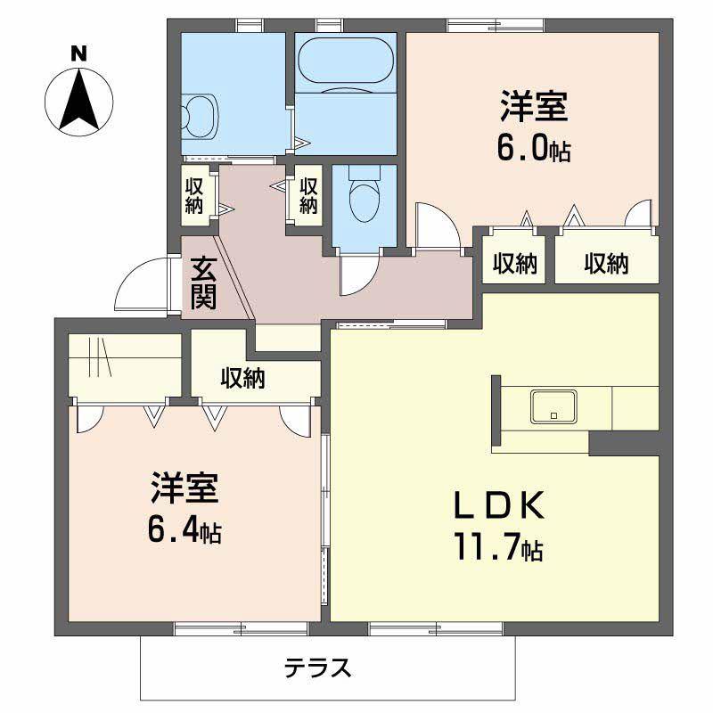 カーサヴェルデ桜井(2LDK/1階)の間取り写真