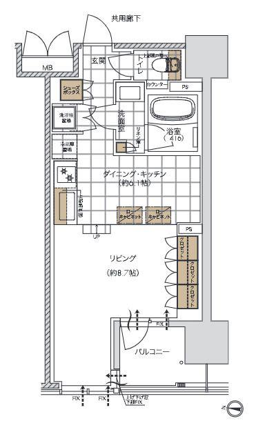 THE HIGH HORIE(ワンルーム/4階)の間取り写真