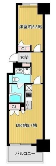 コスモシティ横浜石川町(1LDK/11階)の間取り写真