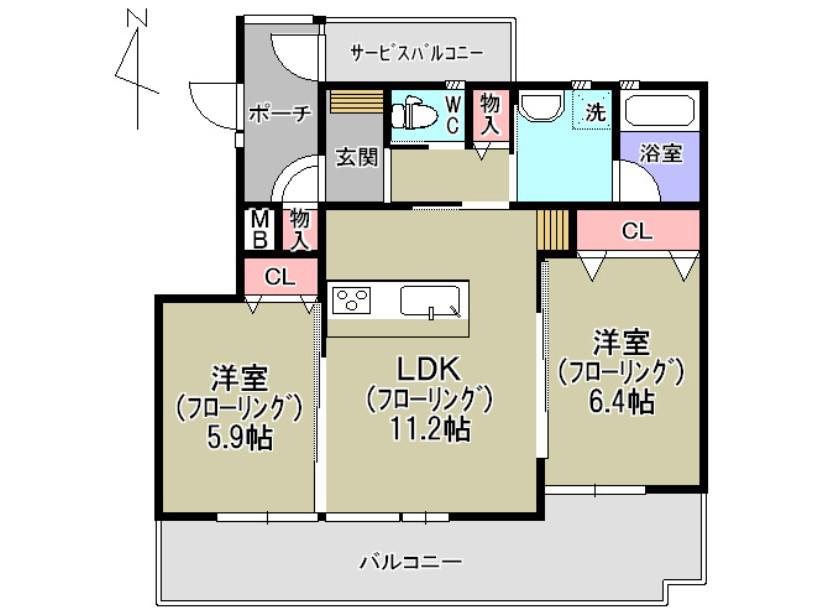 カーサフェリーチェII(2LDK/2階)の間取り写真