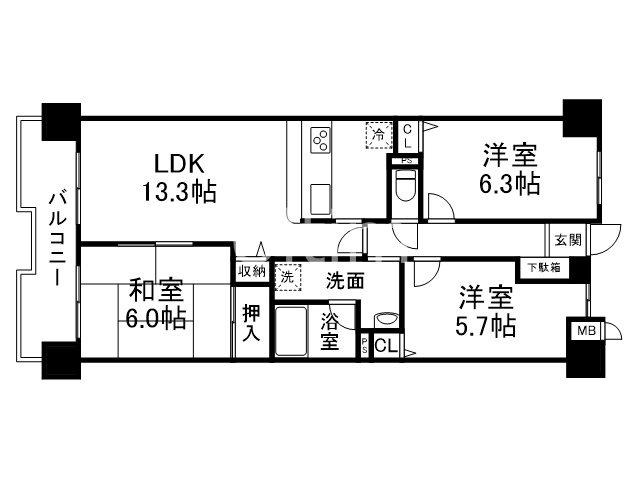 パデシオン宇治三室戸II番館(3LDK/4階)の間取り写真
