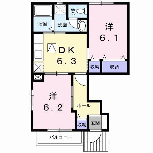 シンフォニー(2DK/1階)の間取り写真