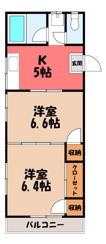 リブレス桐生堤町B(2DK/2階)の間取り写真