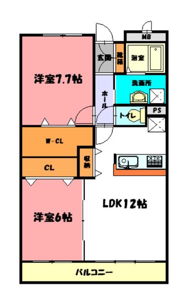 ラフィーネ松江(2LDK/2階)の間取り写真