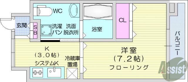 フィットエル仙台一番町(1K/7階)の間取り写真