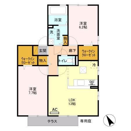 クレアシティさいたま(2LDK/1階)の間取り写真