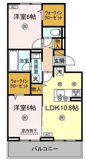 シャンティ(2LDK/2階)の間取り写真