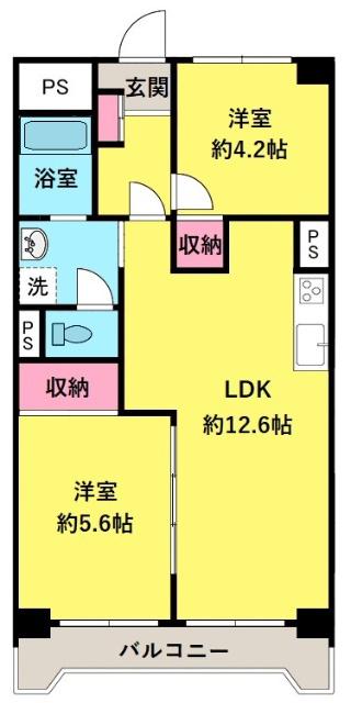 ハイネス川口(2LDK/11階)の間取り写真