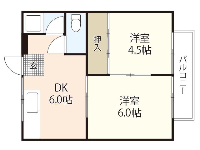 コーポ本郷(2DK/2階)の間取り写真