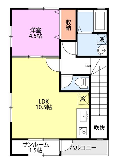 サンハイム・ラベストB棟(1LDK/2階)の間取り写真