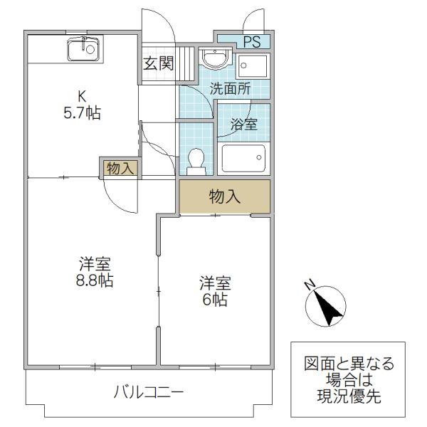トワメゾン水戸C棟(2K/4階)の間取り写真