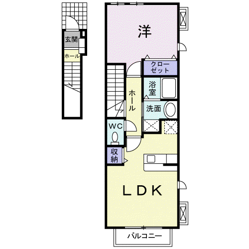 ターナリーV(1LDK/2階)の間取り写真