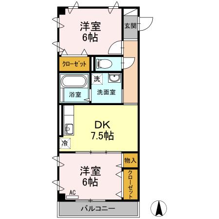 ブルージュTAKASONE(2DK/1階)の間取り写真