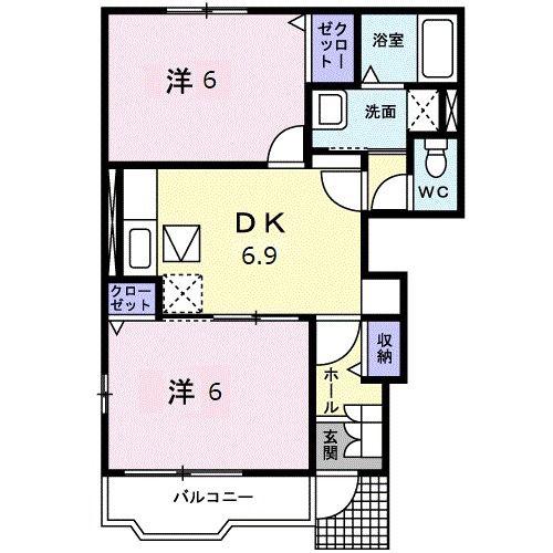 プロムナードB(2DK/1階)の間取り写真
