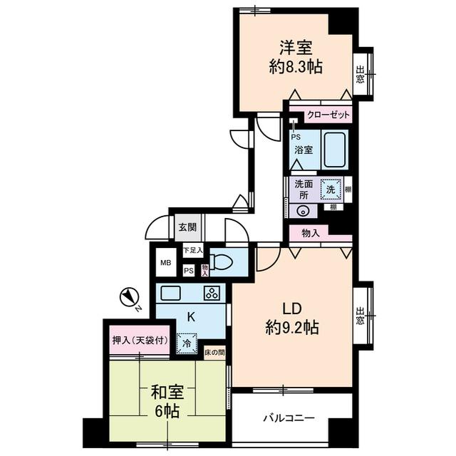 セザールリバーサイド中洲(2LDK/2階)の間取り写真
