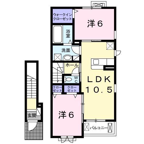 ラ・ヴィエルジュ(2LDK/2階)の間取り写真