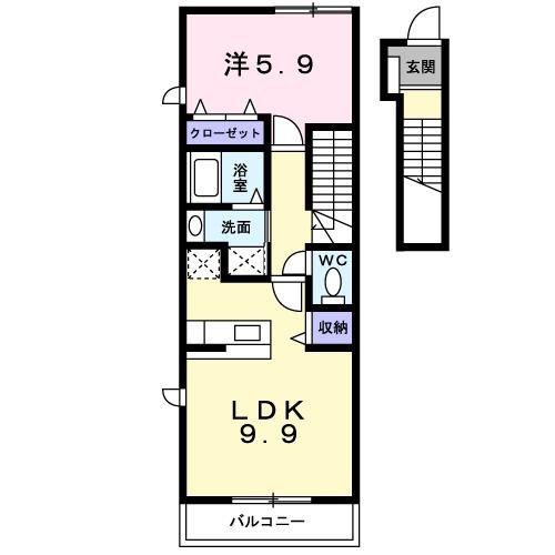 サンライズ川原D(1LDK/2階)の間取り写真