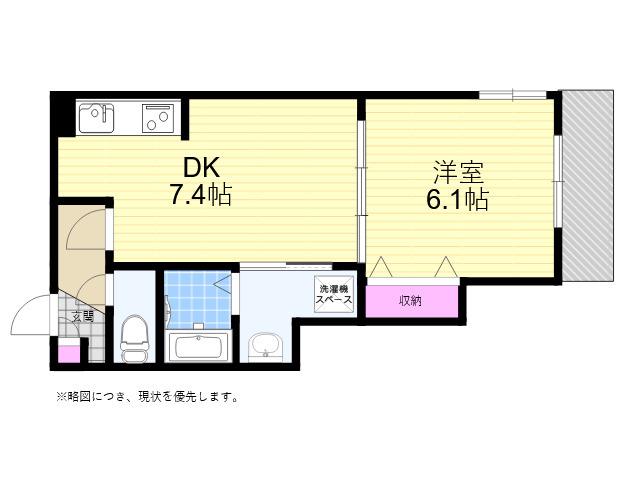 ピュア夕陽丘(1DK/2階)の間取り写真