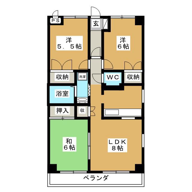 八紘レジデンス(3LDK/4階)の間取り写真